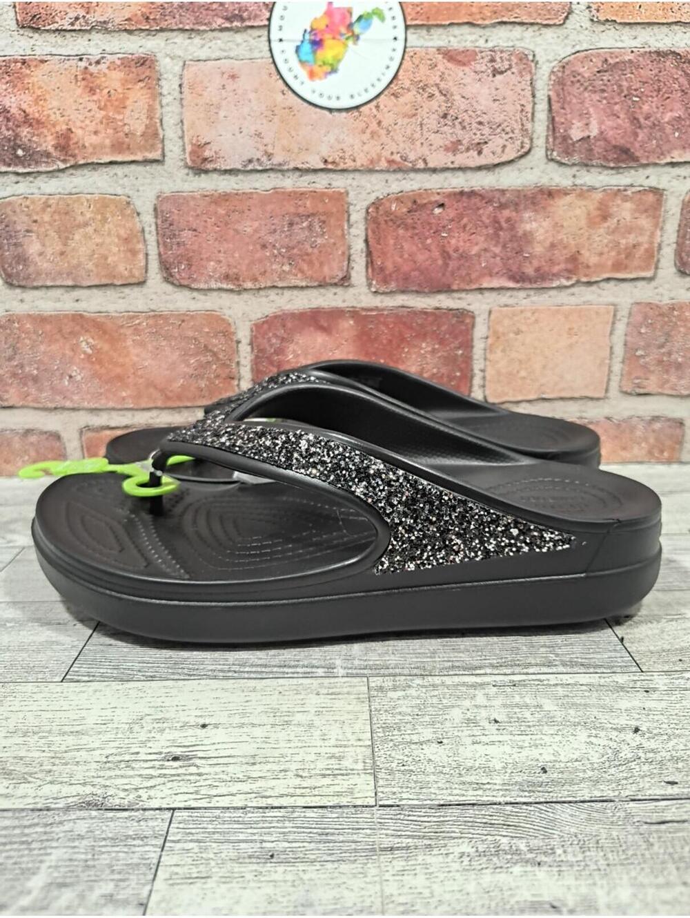 Crocs Sloane Glitter Women's Size 9 Black Wedge Flip 207665-060 NWT